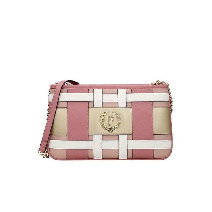 Pollini Borsa Rosa a tracolla con trama con motivo geometrico multicolore e logo P in metallo
