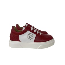 Philipp Plein Sneakers in pelle rossa con inserti a contrasto bianco e logo in metallo laterale