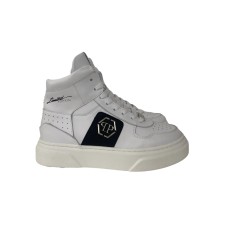 Philipp Plein Sneakers in pelle Bianca LIMITED EDITION con inserto laterale nero con logo in metallo applicato