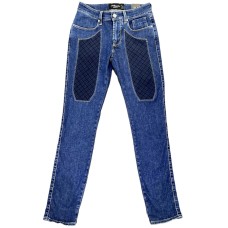 Jeckerson Jeans denim blu cinque tasche con toppe in Alcantara blu a fantasia rombi