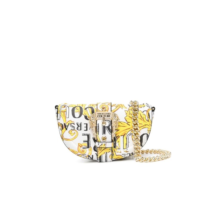 Versace Jeans Couture Borsa a Tracolla da Donna Bianca con stampa Baroque all over, maxi fibbia logata