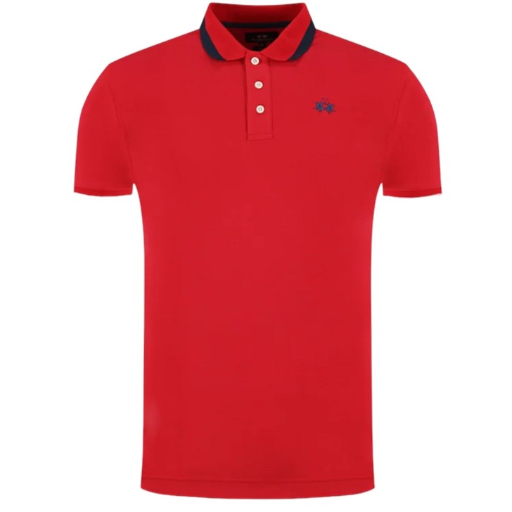 La Martina Polo da Uomo Rossa Logo ricamato a contrasto di colore blu