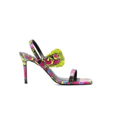 Versace Jeans Couture Sandali da Donna con tacco Multicolor con stampa Logo Couture all over