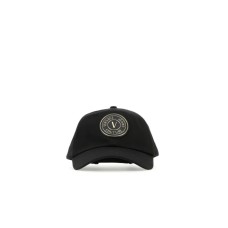 VERSACE JEANS COUTURE CAPPELLO BASEBALL UNISEX  BLACK CON PATCH CON LOGO LETTERING GOLD