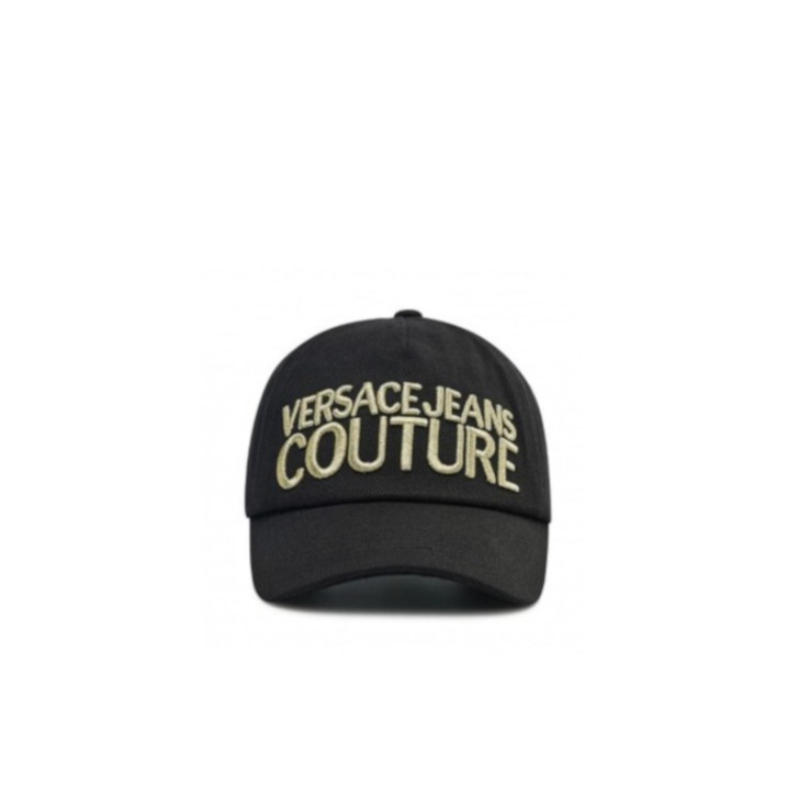VERSACE JEANS COUTURE CAPPELLO BASEBALL UNISEX BLACK CON LOGO LETTERING GOLD RICAMATO