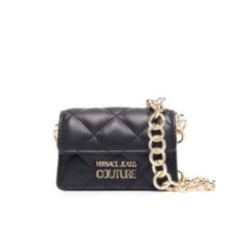 Versace Jeans Couture Mini Borsa Nera con tracolla in catena con logo lettering