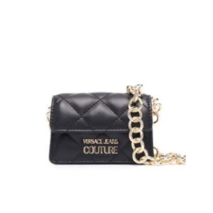 Versace Jeans Couture Mini Borsa Nera con tracolla in catena con logo lettering