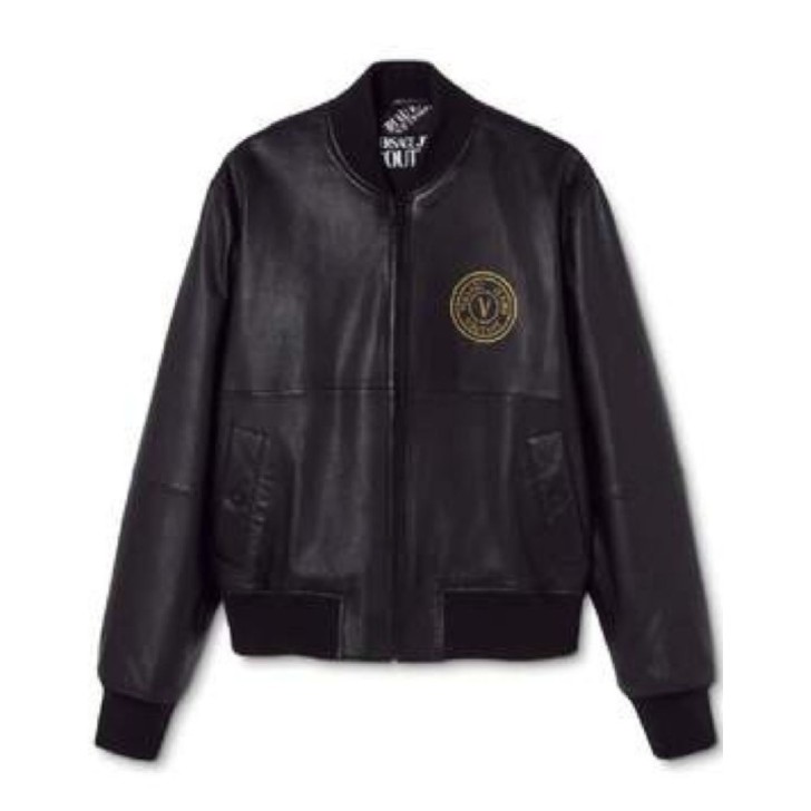 Versace Jeans Couture Giubbotto nero con logo oro nella parte anteriore