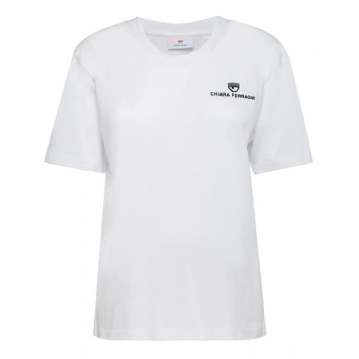 Chiara Ferragni T-shirt a manica corta in cotone Bianca con logo ricamato