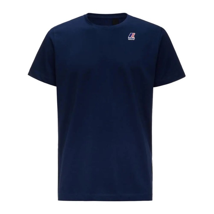 K-Way T-shirt LE VRAI EDOUARD a manica corta blu indigo con logo stampato K-WAY nella parte anteriore