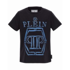 Philipp Plein T-shirt a manica corta nera in cotone con maxi logo stampato