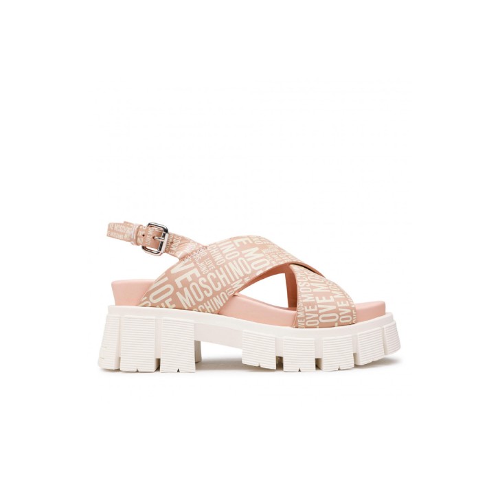 Love Moschino Sandalo Rosa da Donna con Logo all over