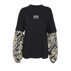 Versace Jeans Couture T-shirt nera da Donna con maniche stampa Baroque