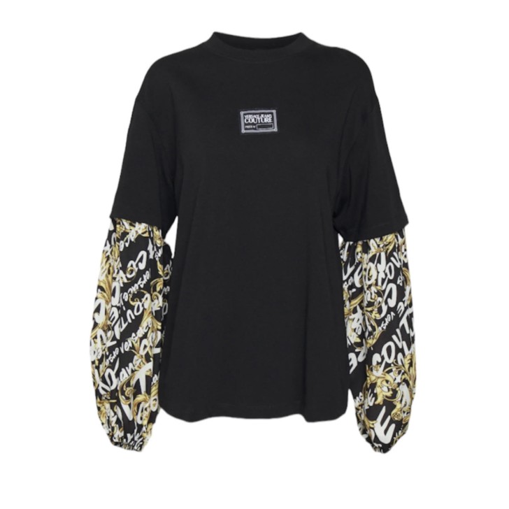 Versace Jeans Couture T-shirt nera da Donna con maniche stampa Baroque