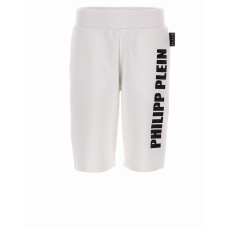 Philipp Plein Pantaloncino in cotone bianco con logo PHILIPP PLEIN stampato