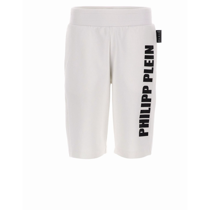 Philipp Plein Pantaloncino in cotone bianco con logo PHILIPP PLEIN stampato