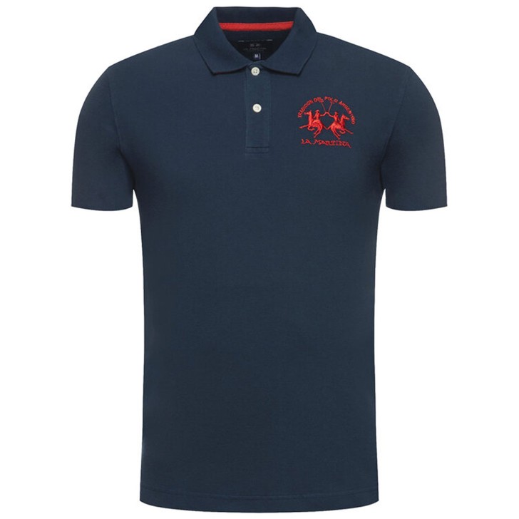 La Martina Polo REGULAR FIT Blu Navy in cotone a manica corta con logo rosso ricamato