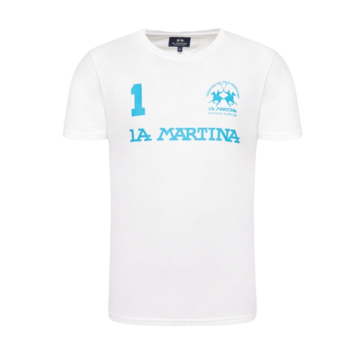La Martina T-shirt da Uomo Bianca Logo a contrasto 