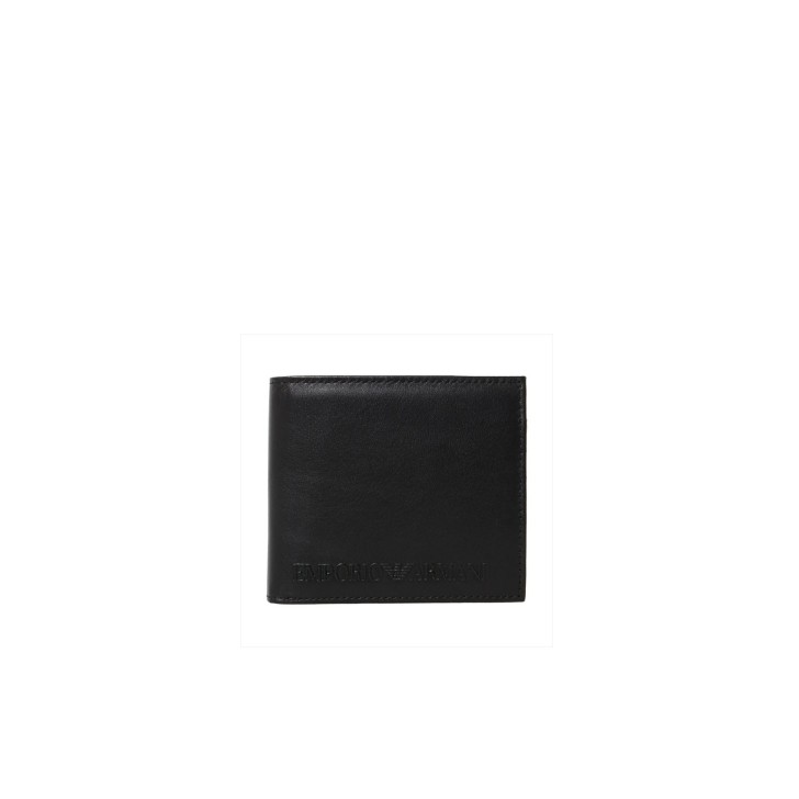 Emporio Armani Portafoglio nero in pelle con logo embossed 