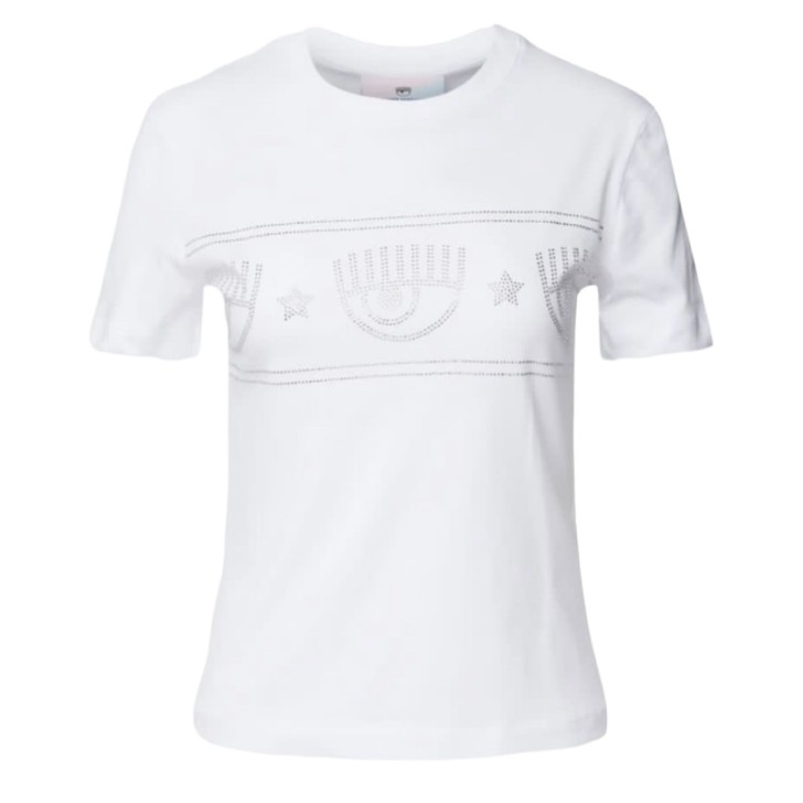 Chiara Ferragni T shirt bianca in jersey di cotone a manica corta con maxi LOGOMANIA in