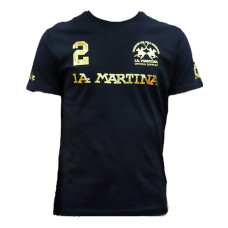 La Martina T-shirt nera da Uomo Logo a contrasto 