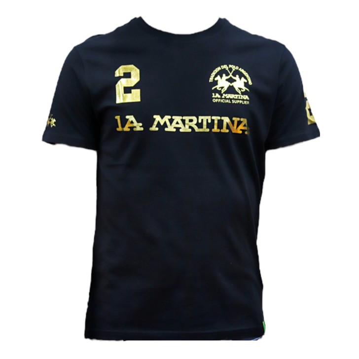 La Martina T-shirt nera da Uomo Logo a contrasto 