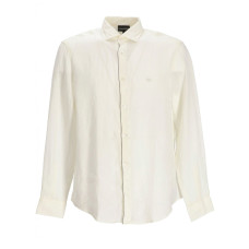 Emporio Armani Camicia REGULAR FIT in lino Beige con logo Aquila ricamato