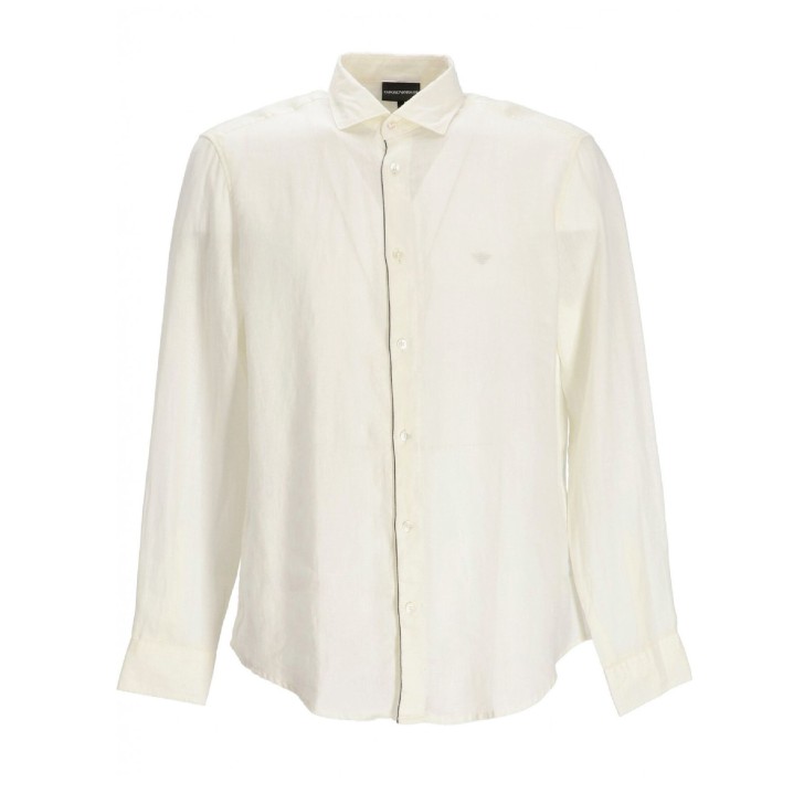 Emporio Armani Camicia REGULAR FIT in lino Beige con logo Aquila ricamato
