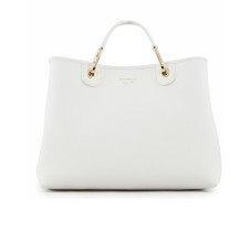 Emporio Armani Borsa a mano MyEA Bag Bianca stampa cervo con tracolla in nastro con logo lettering All Over regolabile, estraibile