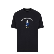Emporio Armani T-shirt a manica corta in jersey Blu Navy con maxi patch aquila cartoon Capsule Manga