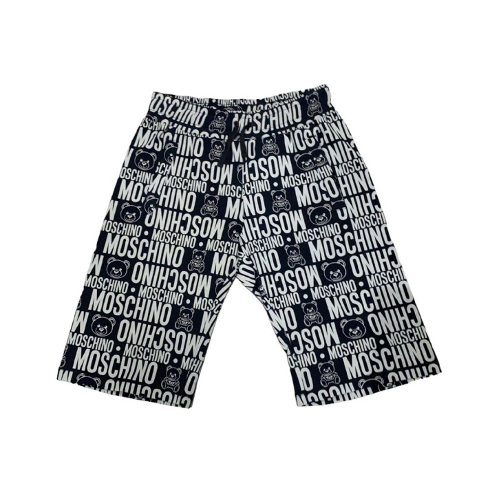 Moschino Pantaloncino in cotone nero con logo lettering e Teddy Bear All Over