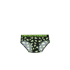 Emporio Armani Slip nero con stampa Aquila verde fluo All Over