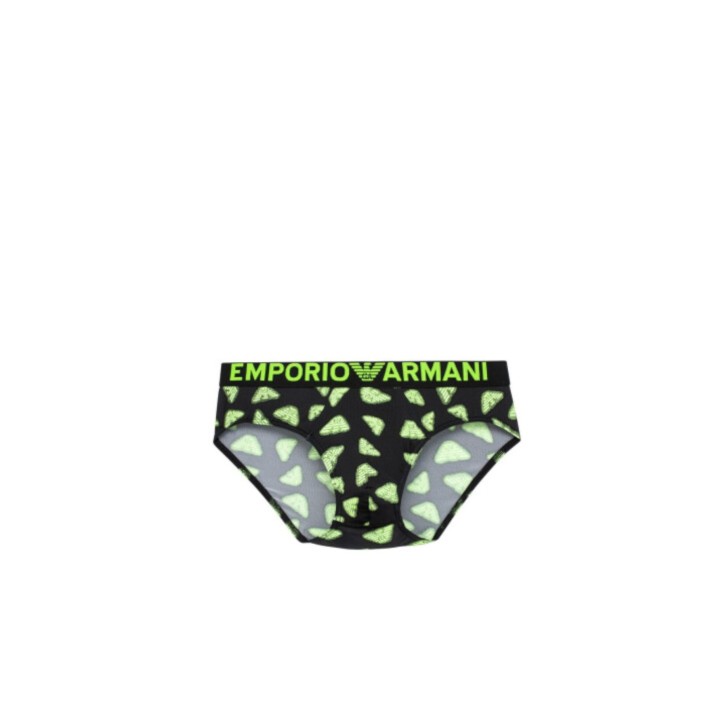 Emporio Armani Slip nero con stampa Aquila verde fluo All Over