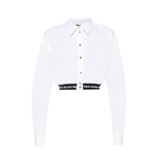 Versace Jeans Couture Camicia Bianca con fondo elastico nero e logo stampato bianco