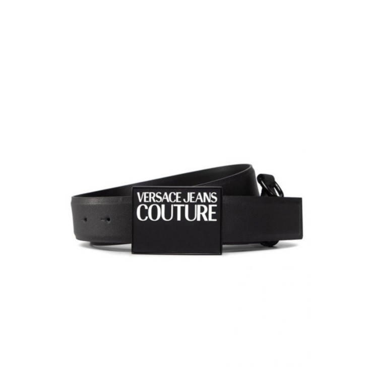 Versace Jeans Couture Cintura da uomo nera con fibbia gommata e logo a rilievo a contrasto