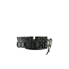 Versace Jeans Couture Cintura Nera Gommata da Uomo con fibbia in metallo con logo