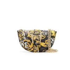 Versace Jeans Couture Borsa a tracolla da Donna Nera con stampa Baroque all over, maxi fibbia logata 