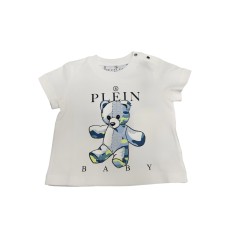 Philipp Plein T-shirt a manica corta bianca in cotone con logo PLEIN BABY e orsetto TEDDY 
