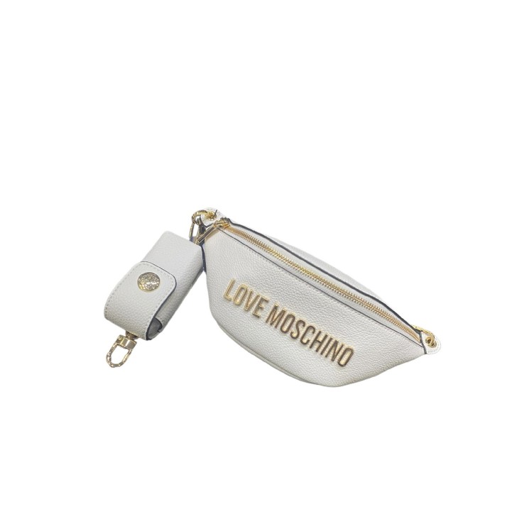 Love Moschino Borsa bianca a mano con logo lettering in metallo dorato nella parte anteriore