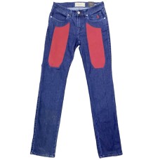 Jeckerson Jeans denim blu cinque tasche con toppe in Alcantara rosso 