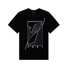 Emporio Armani T-shirt Nera con stampa aquila 1981 in satin da Donna